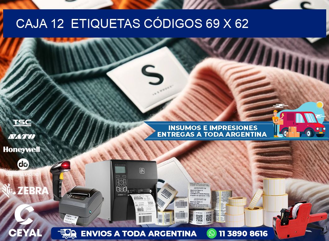 CAJA 12  ETIQUETAS CÓDIGOS 69 x 62