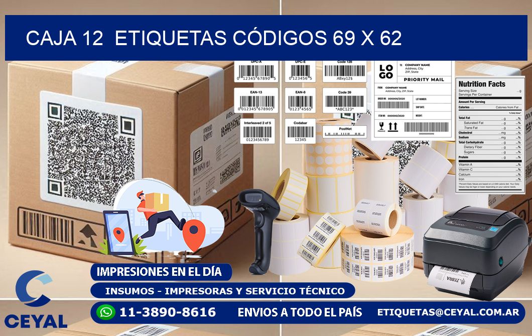 CAJA 12  ETIQUETAS CÓDIGOS 69 x 62