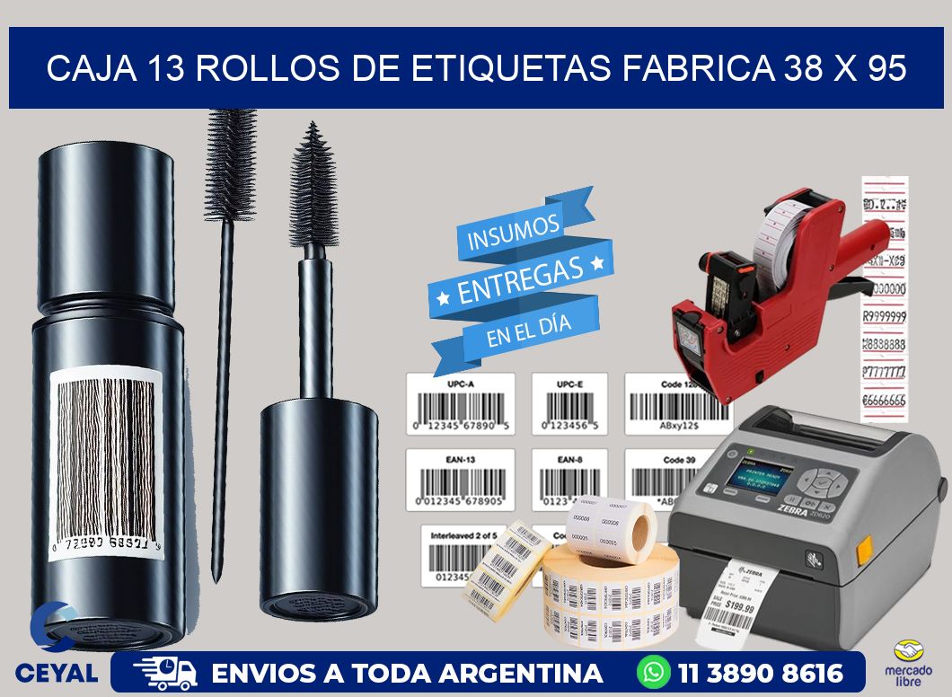 CAJA 13 ROLLOS DE ETIQUETAS FABRICA 38 x 95