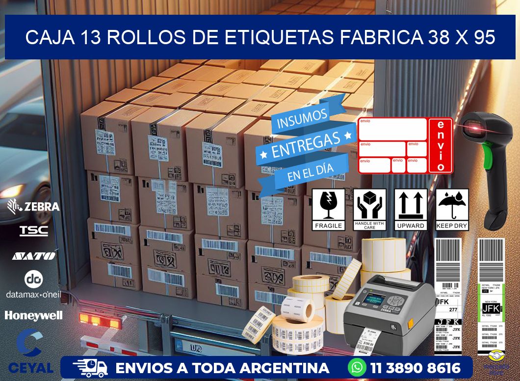 CAJA 13 ROLLOS DE ETIQUETAS FABRICA 38 x 95