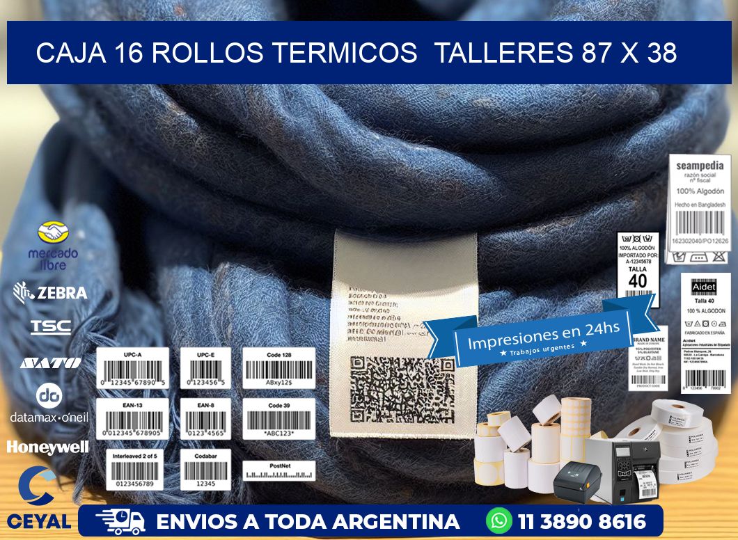 CAJA 16 ROLLOS TERMICOS  TALLERES 87 x 38