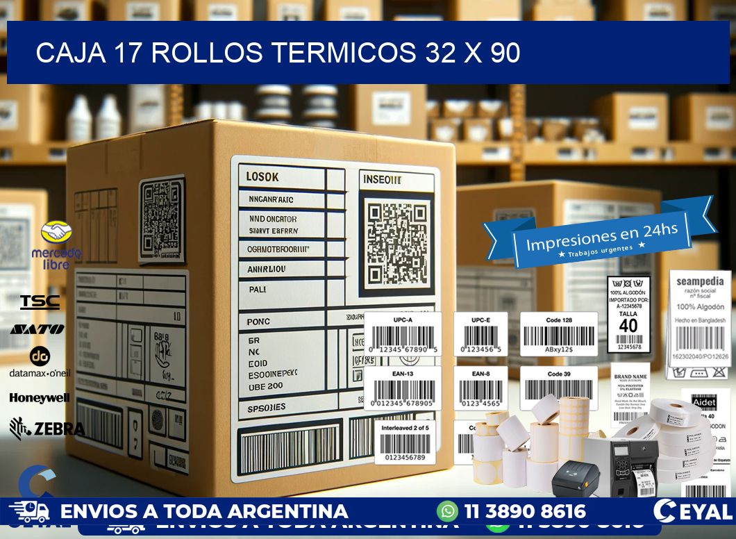 CAJA 17 ROLLOS TERMICOS 32 x 90
