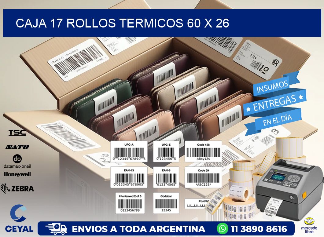 CAJA 17 ROLLOS TERMICOS 60 x 26