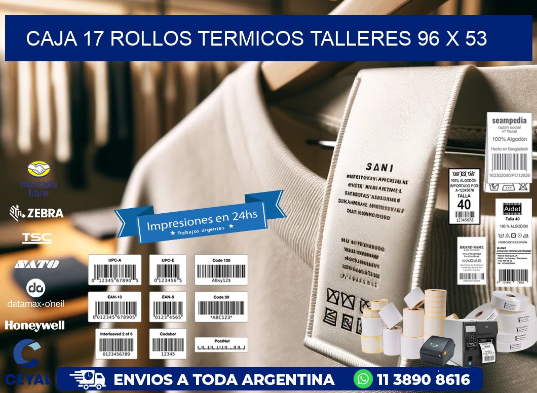 CAJA 17 ROLLOS TERMICOS TALLERES 96 x 53