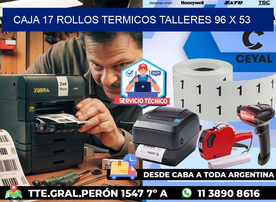 CAJA 17 ROLLOS TERMICOS TALLERES 96 x 53
