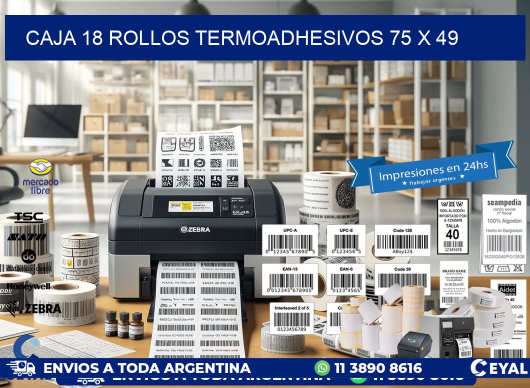CAJA 18 ROLLOS TERMOADHESIVOS 75 x 49