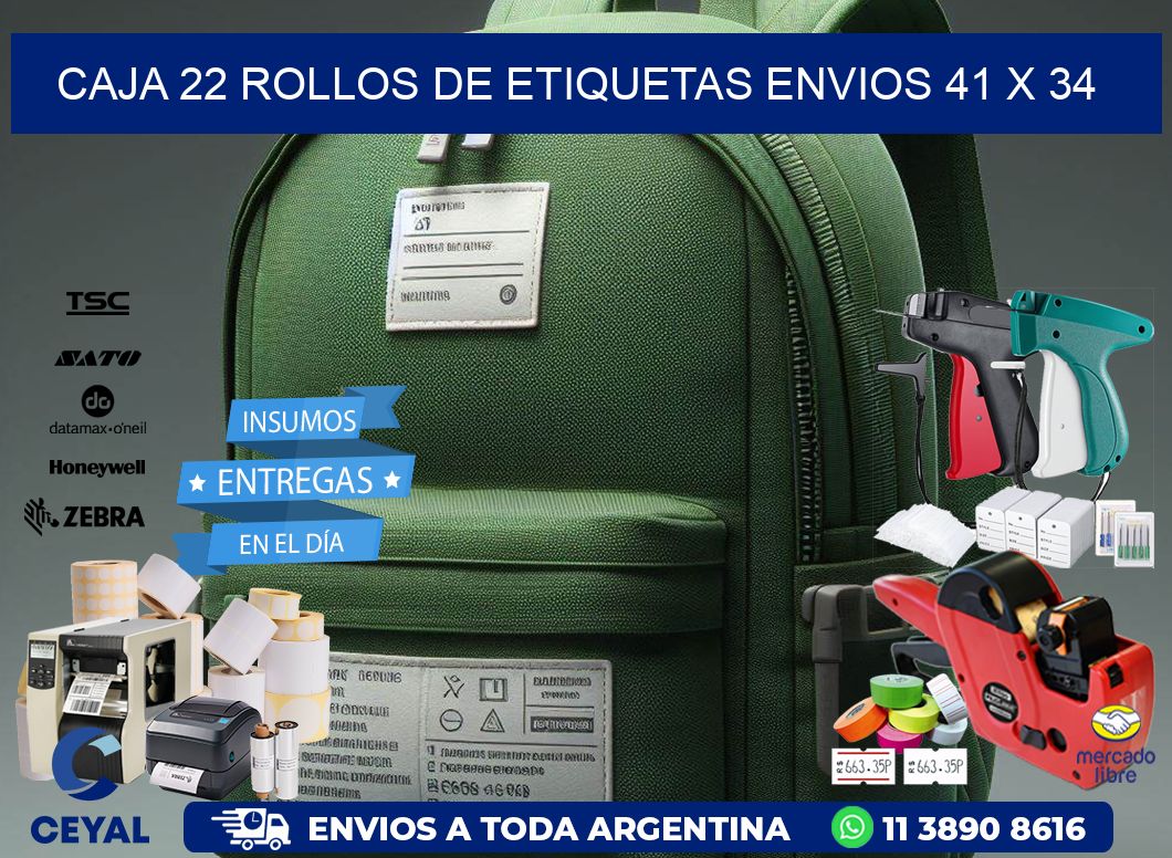 CAJA 22 ROLLOS DE ETIQUETAS ENVIOS 41 x 34
