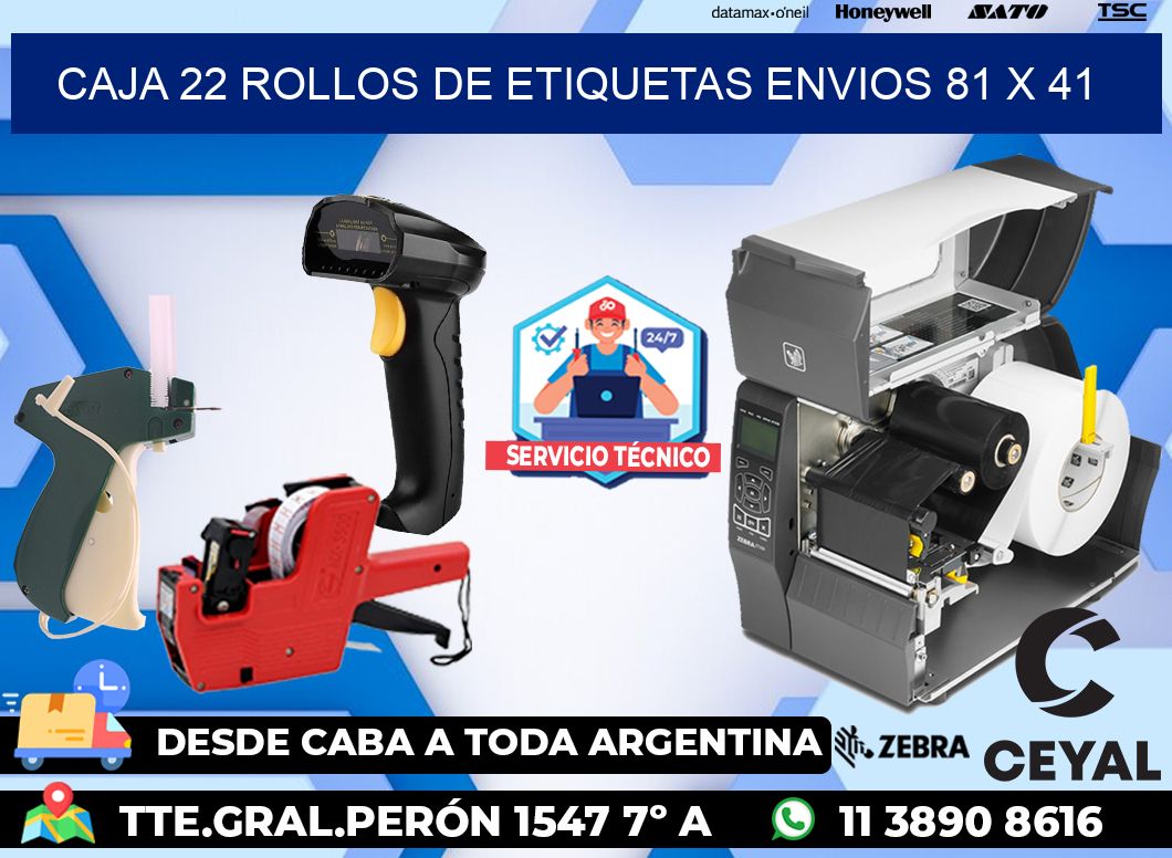 CAJA 22 ROLLOS DE ETIQUETAS ENVIOS 81 x 41