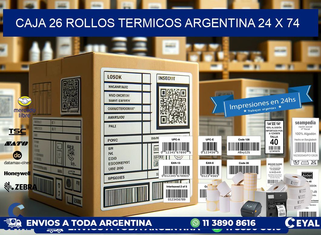 CAJA 26 ROLLOS TERMICOS ARGENTINA 24 x 74