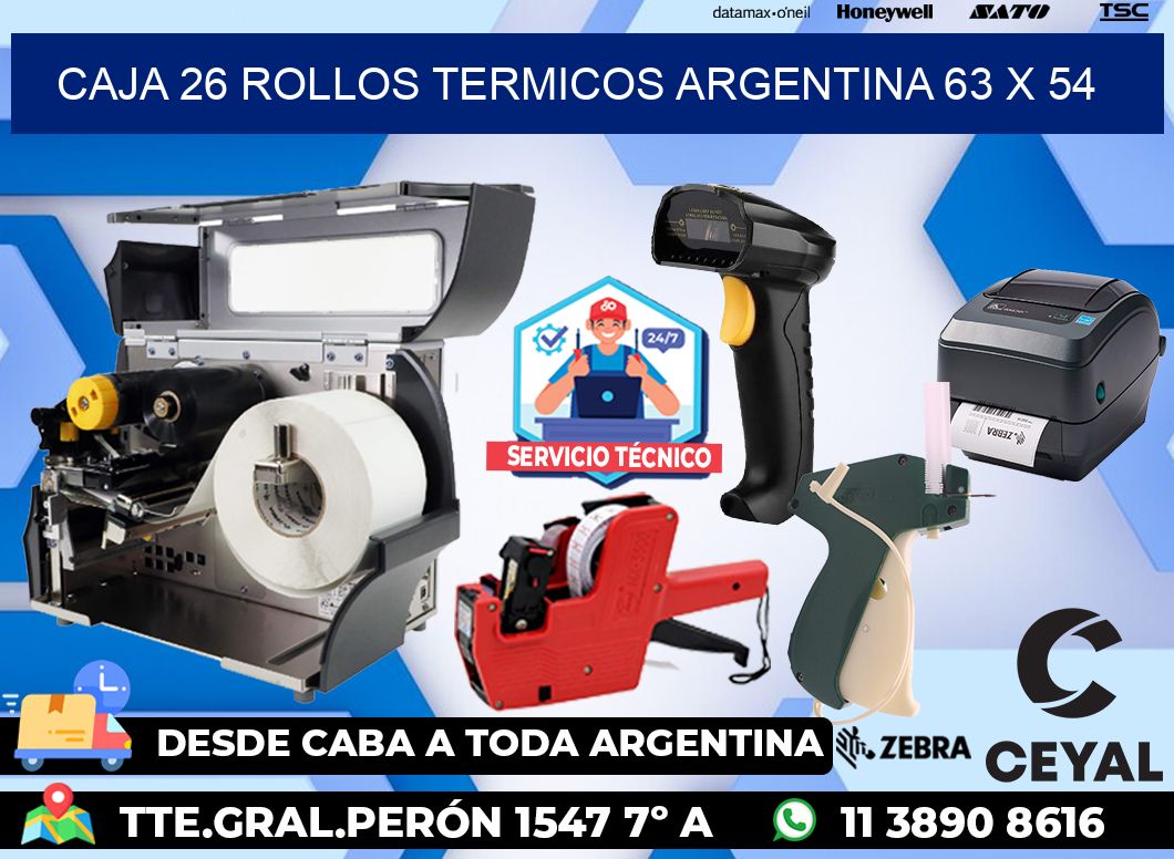 CAJA 26 ROLLOS TERMICOS ARGENTINA 63 x 54