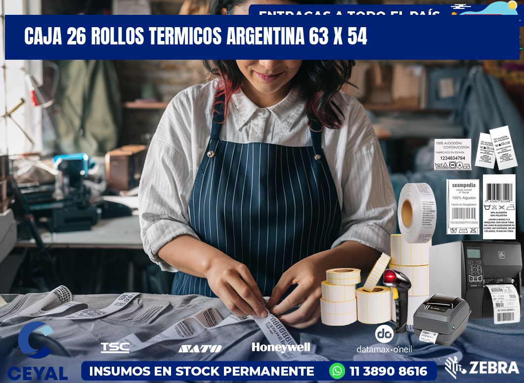 CAJA 26 ROLLOS TERMICOS ARGENTINA 63 x 54