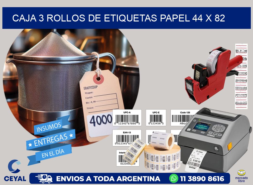 CAJA 3 ROLLOS DE ETIQUETAS PAPEL 44 x 82