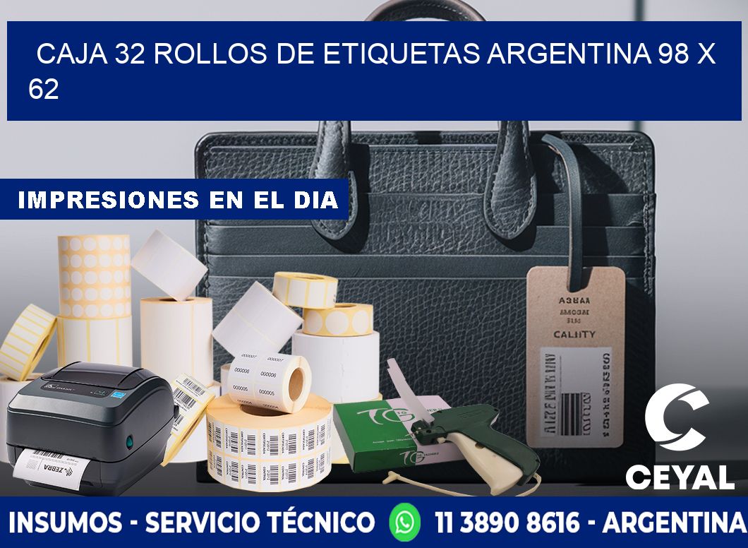 CAJA 32 ROLLOS DE ETIQUETAS ARGENTINA 98 x 62