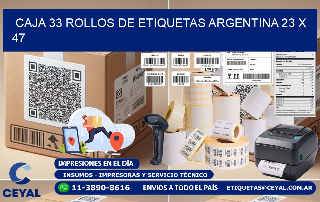CAJA 33 ROLLOS DE ETIQUETAS ARGENTINA 23 x 47