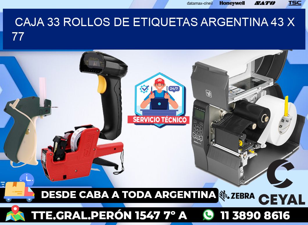 CAJA 33 ROLLOS DE ETIQUETAS ARGENTINA 43 x 77