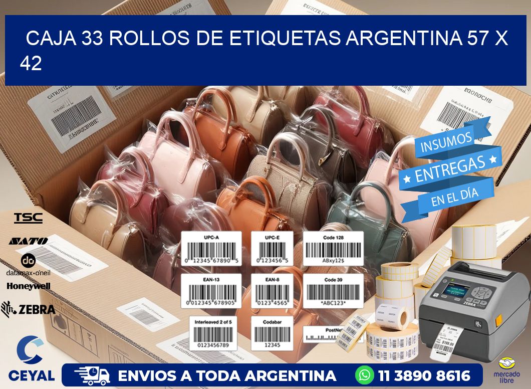 CAJA 33 ROLLOS DE ETIQUETAS ARGENTINA 57 x 42