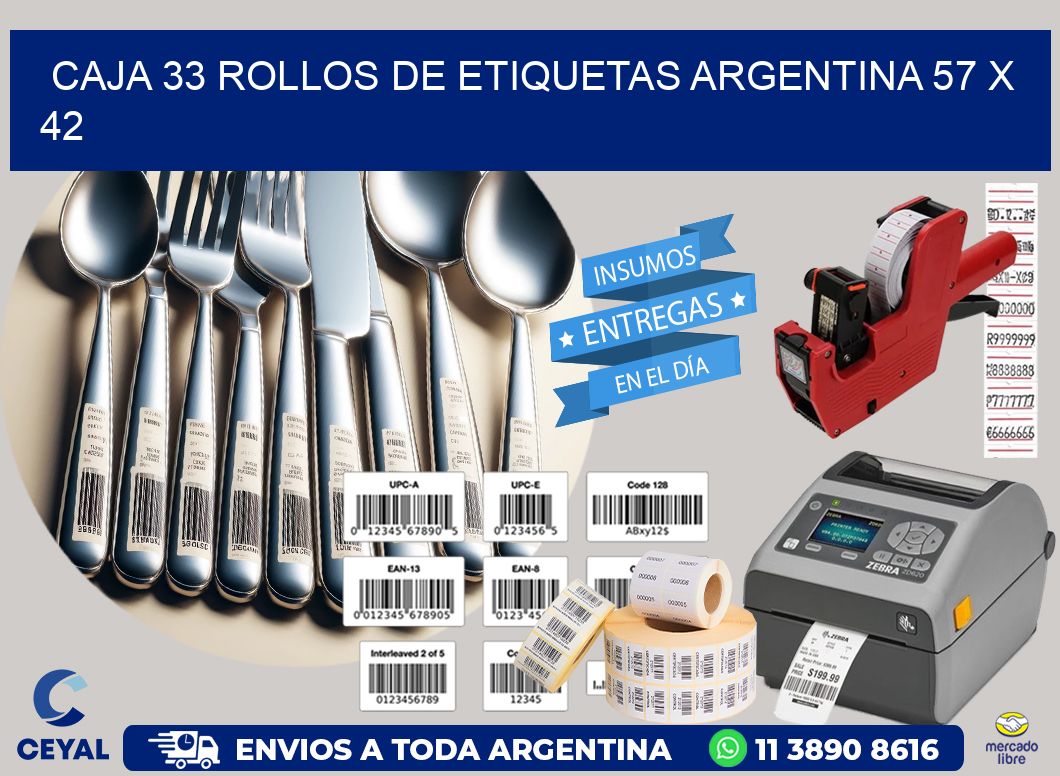 CAJA 33 ROLLOS DE ETIQUETAS ARGENTINA 57 x 42