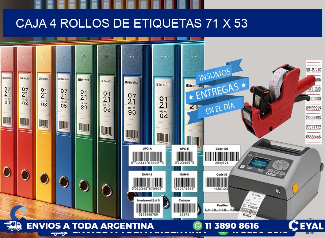 CAJA 4 ROLLOS DE ETIQUETAS 71 x 53