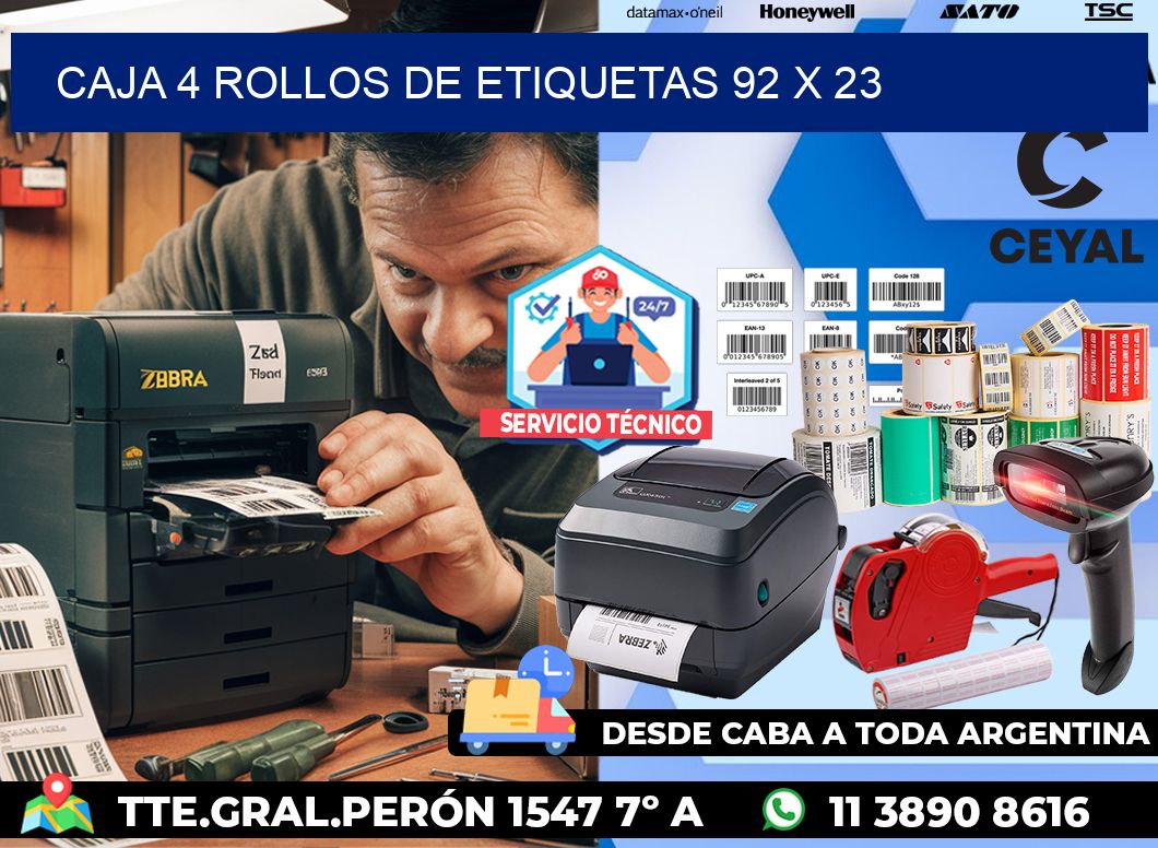 CAJA 4 ROLLOS DE ETIQUETAS 92 x 23