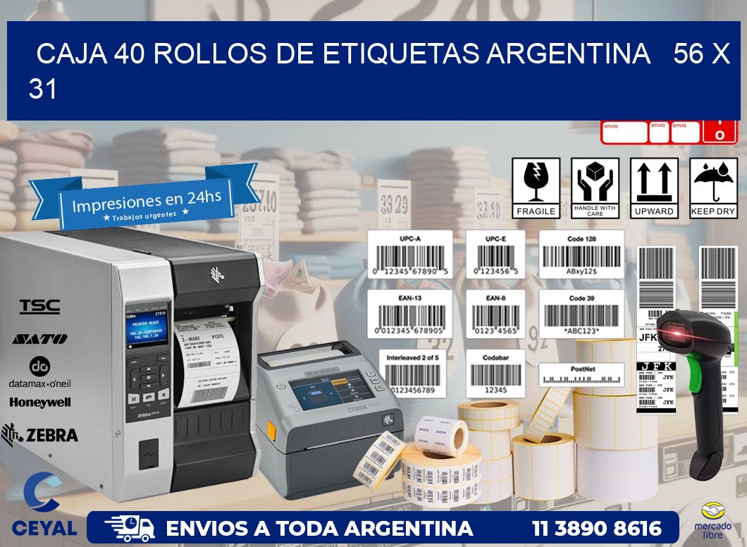 CAJA 40 ROLLOS DE ETIQUETAS ARGENTINA   56 x 31
