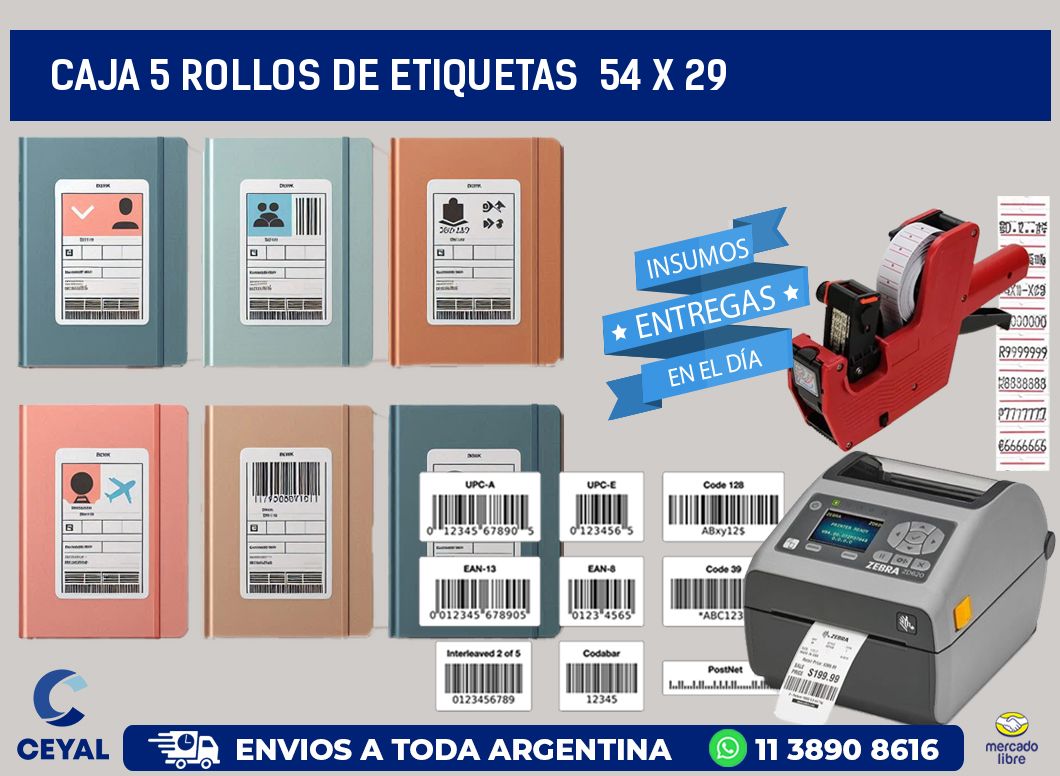 CAJA 5 ROLLOS DE ETIQUETAS  54 x 29