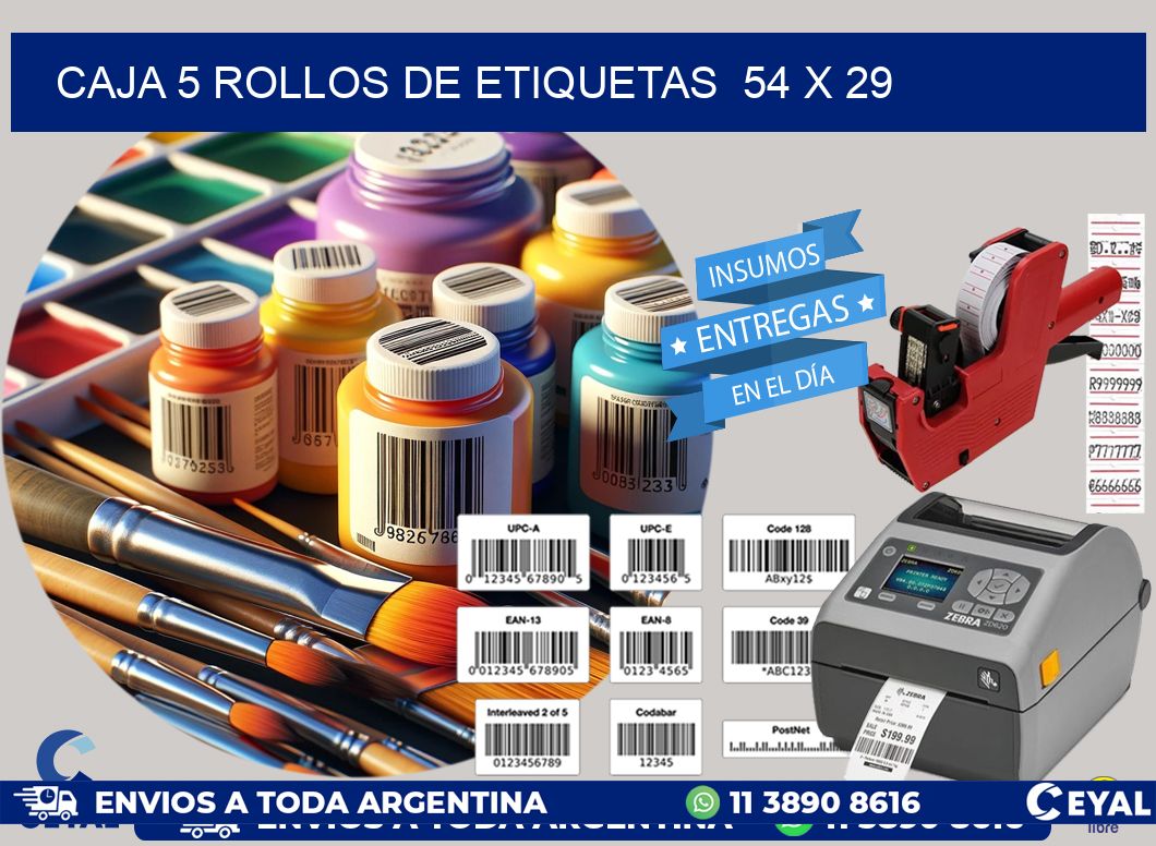 CAJA 5 ROLLOS DE ETIQUETAS  54 x 29