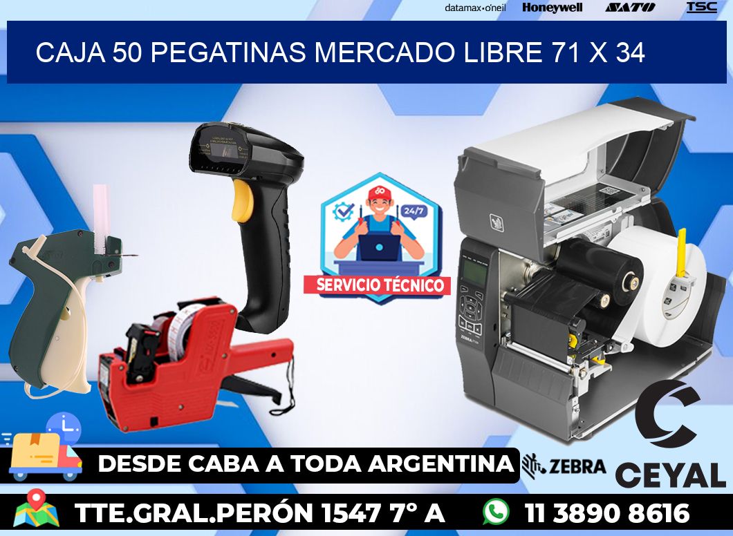 CAJA 50 PEGATINAS MERCADO LIBRE 71 x 34