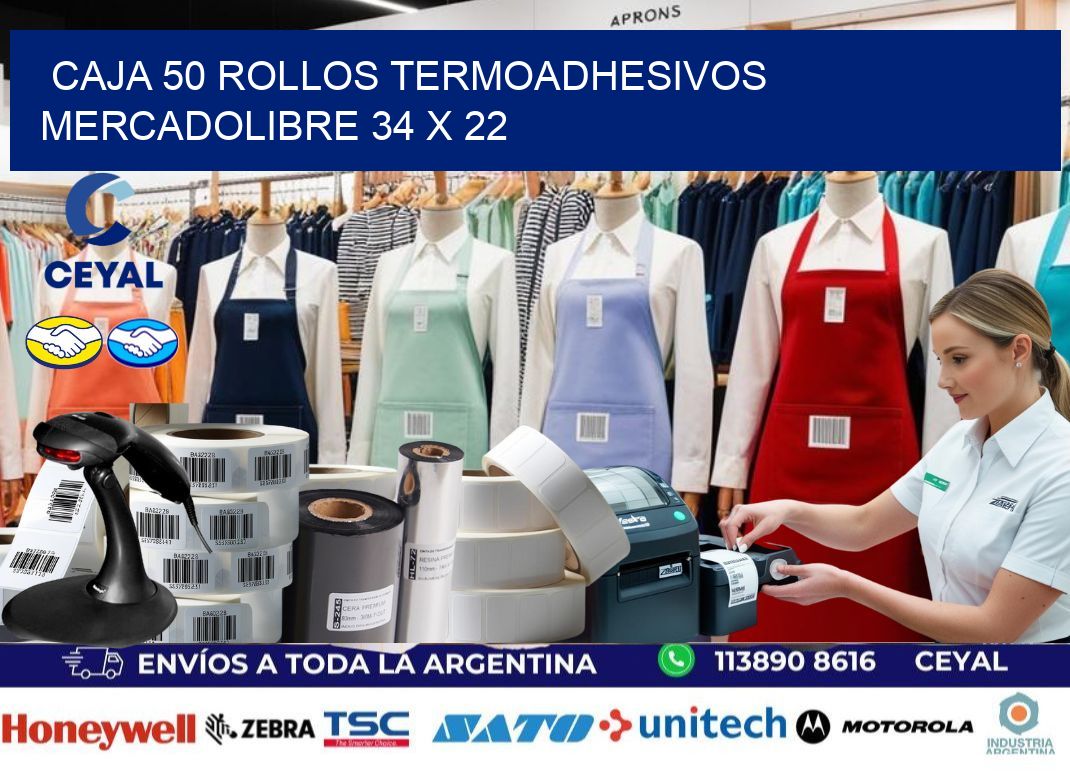 CAJA 50 ROLLOS TERMOADHESIVOS MERCADOLIBRE 34 x 22