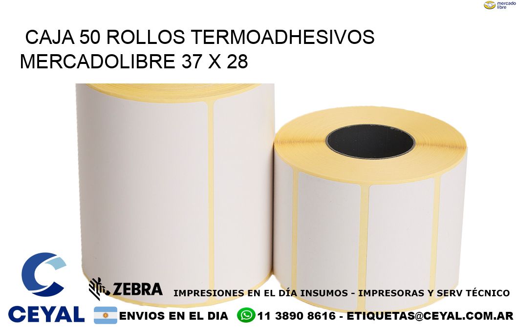CAJA 50 ROLLOS TERMOADHESIVOS MERCADOLIBRE 37 x 28