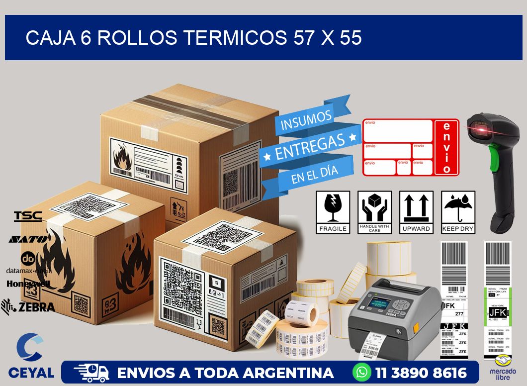 CAJA 6 ROLLOS TERMICOS 57 x 55
