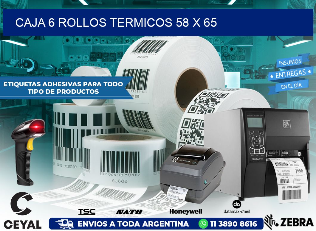 CAJA 6 ROLLOS TERMICOS 58 x 65