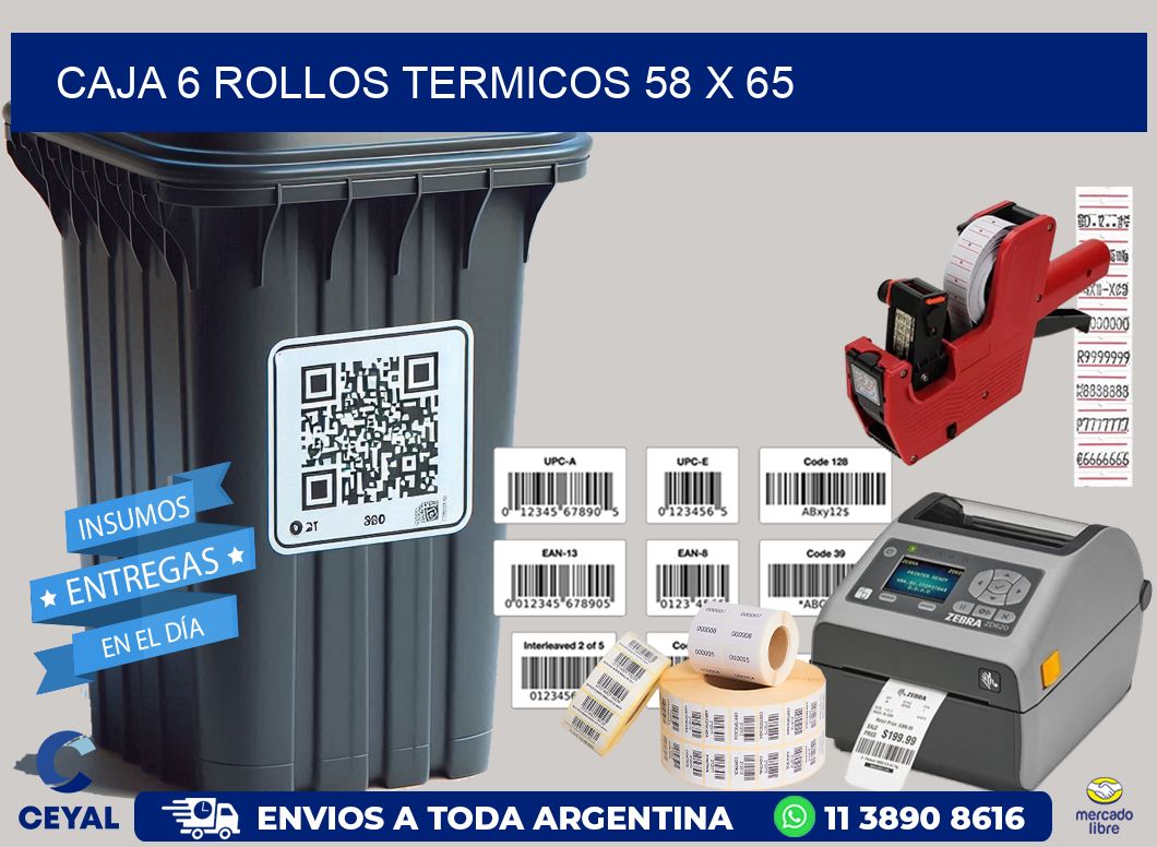 CAJA 6 ROLLOS TERMICOS 58 x 65