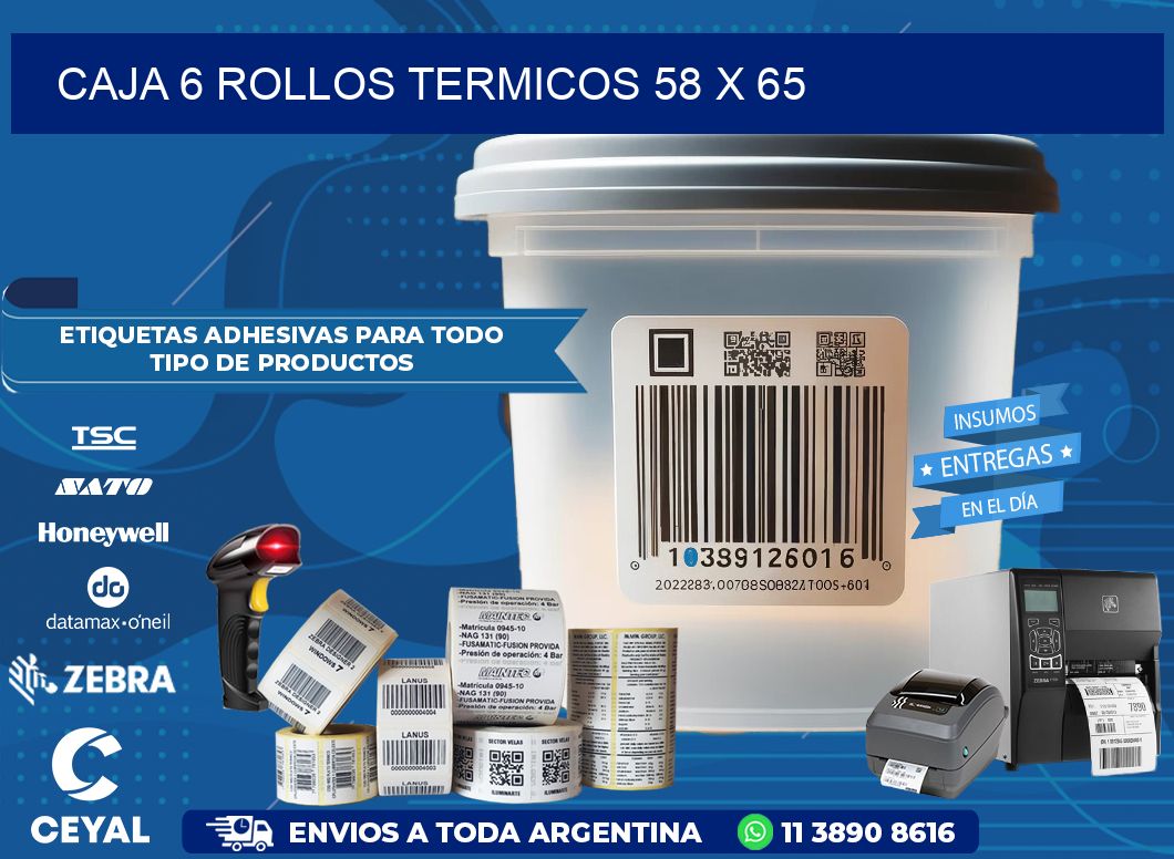 CAJA 6 ROLLOS TERMICOS 58 x 65