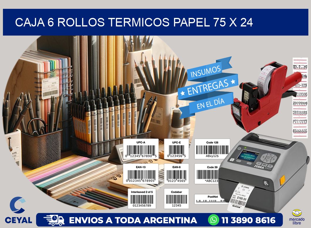 CAJA 6 ROLLOS TERMICOS PAPEL 75 x 24