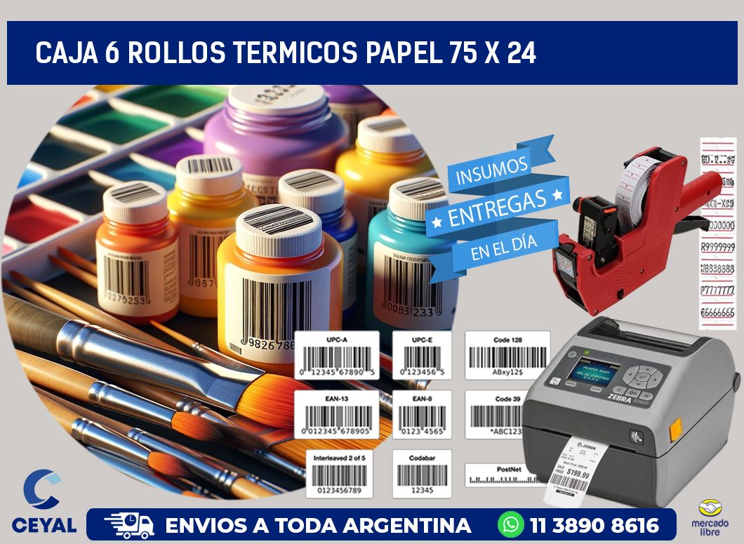 CAJA 6 ROLLOS TERMICOS PAPEL 75 x 24