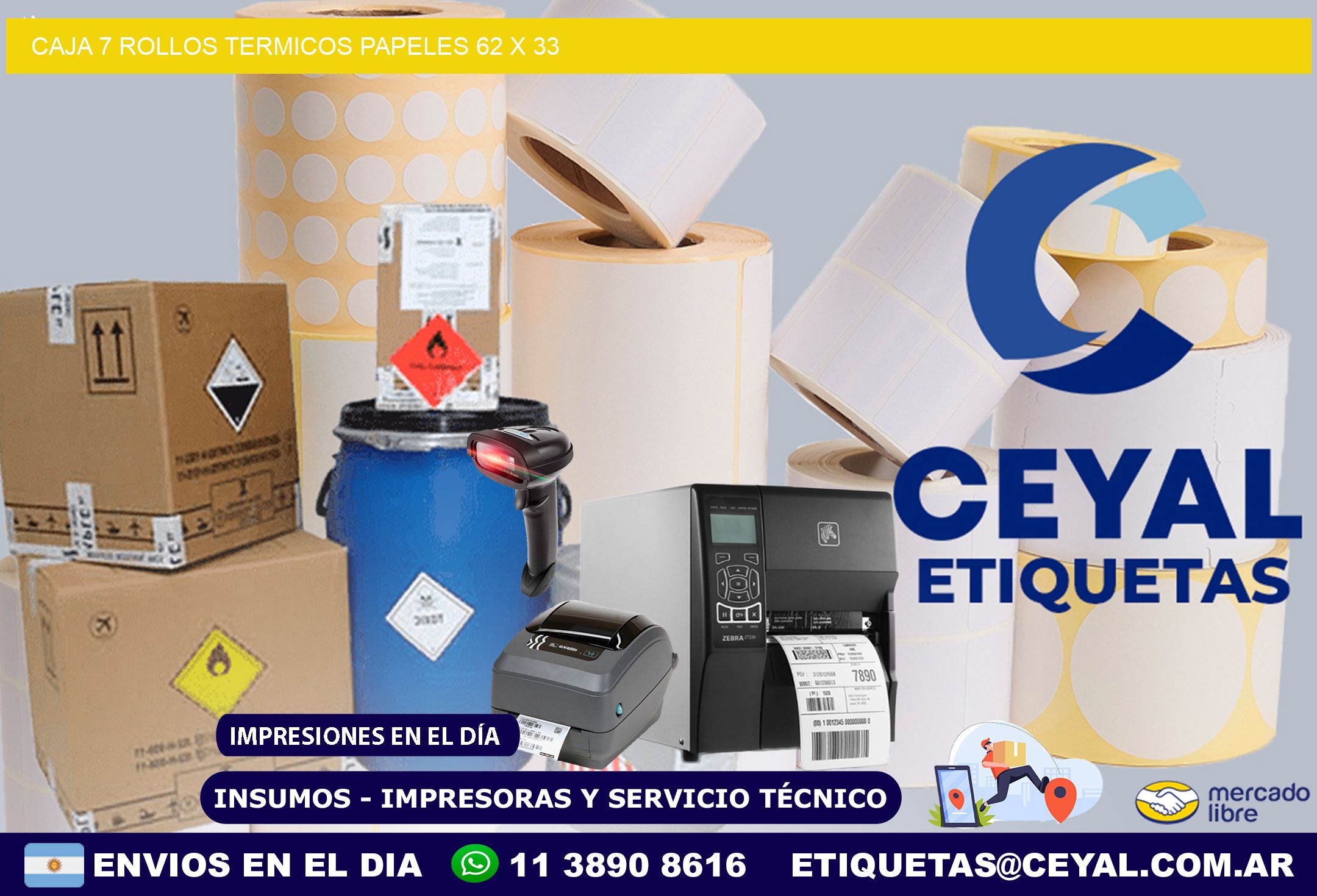 CAJA 7 ROLLOS TERMICOS PAPELES 62 x 33