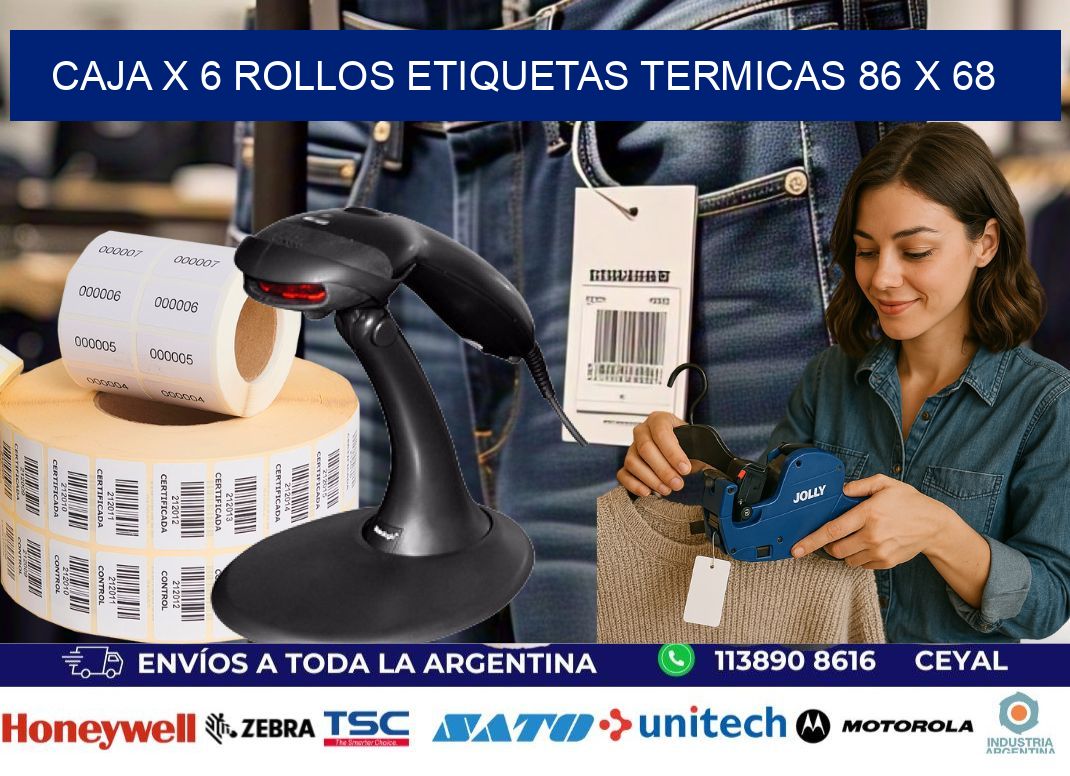 Caja X 6 Rollos Etiquetas termicas 86 x 68