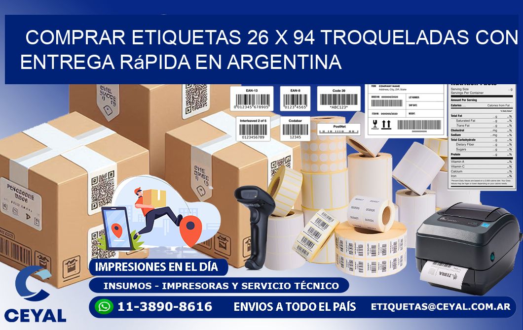 Comprar etiquetas 26 x 94 troqueladas con entrega rápida en Argentina