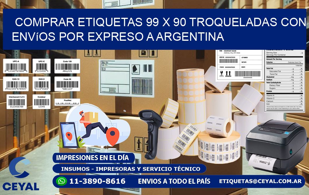 Comprar etiquetas 99 x 90 troqueladas con envíos por expreso a Argentina