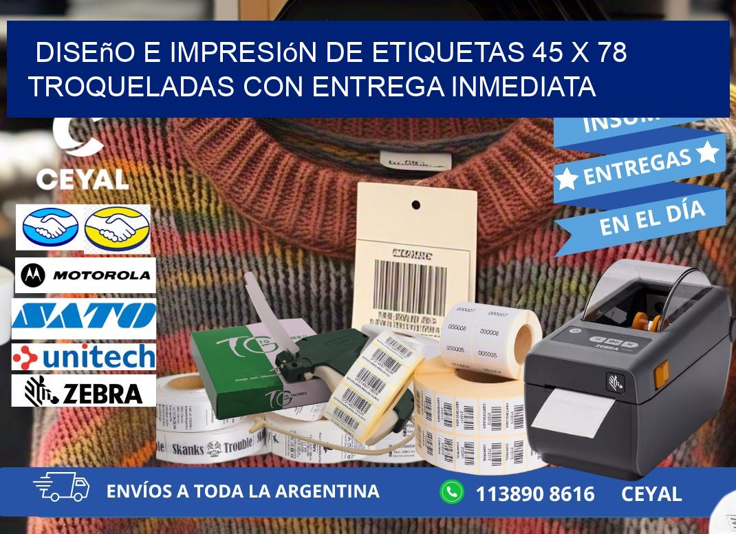 Diseño e impresión de etiquetas 45 x 78 troqueladas con entrega inmediata