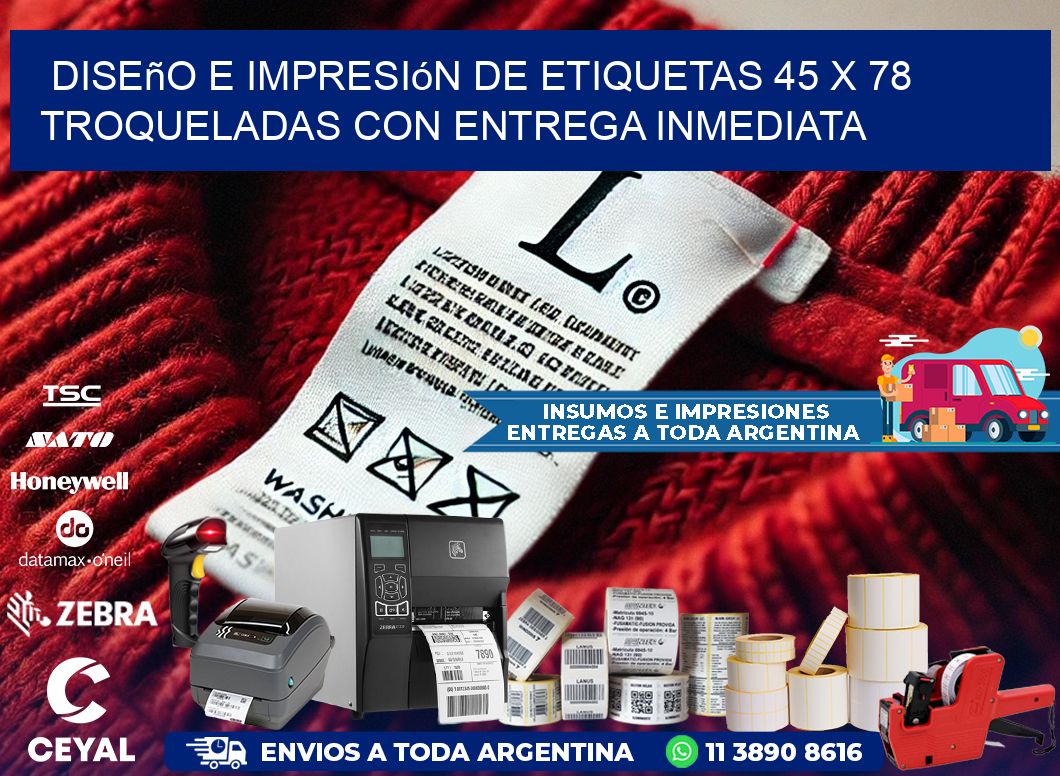 Diseño e impresión de etiquetas 45 x 78 troqueladas con entrega inmediata