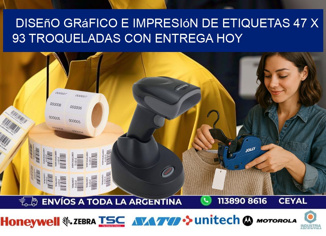 Diseño gráfico e impresión de etiquetas 47 x 93 troqueladas con entrega hoy