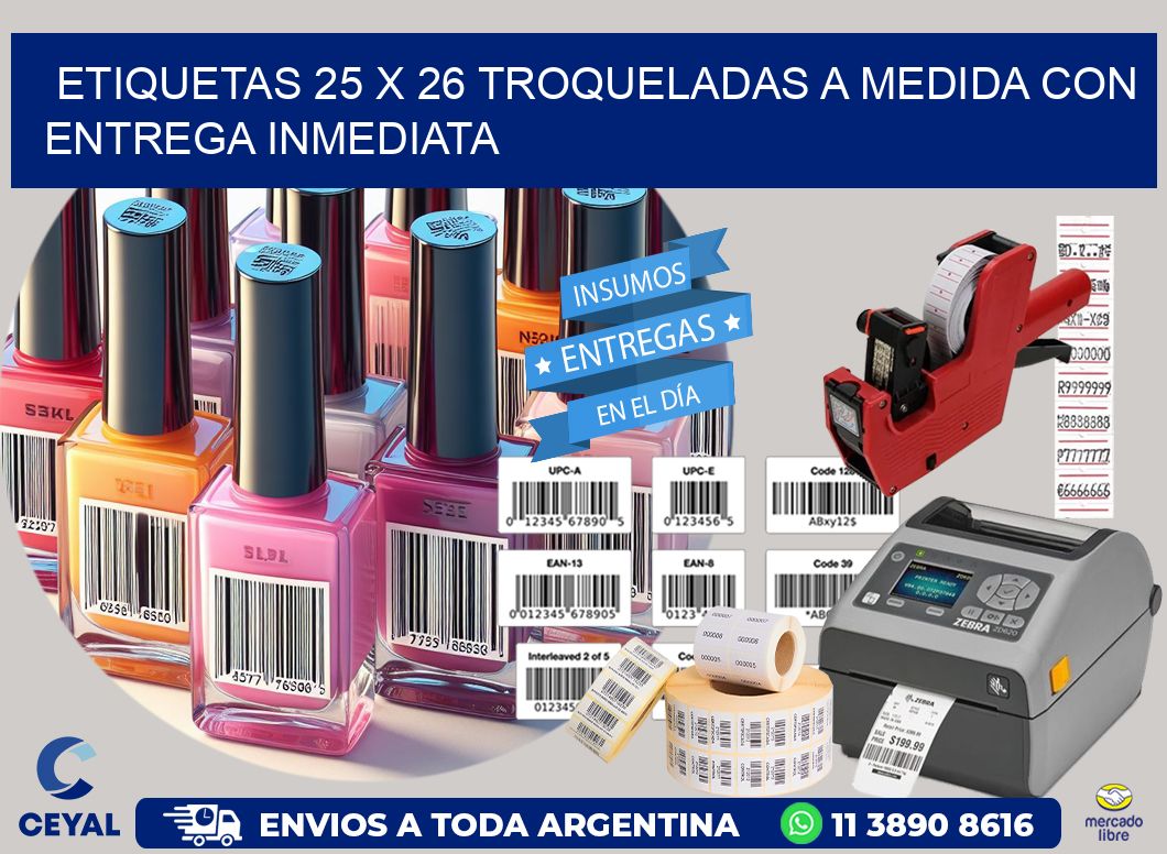 Etiquetas 25 x 26 troqueladas a medida con entrega inmediata