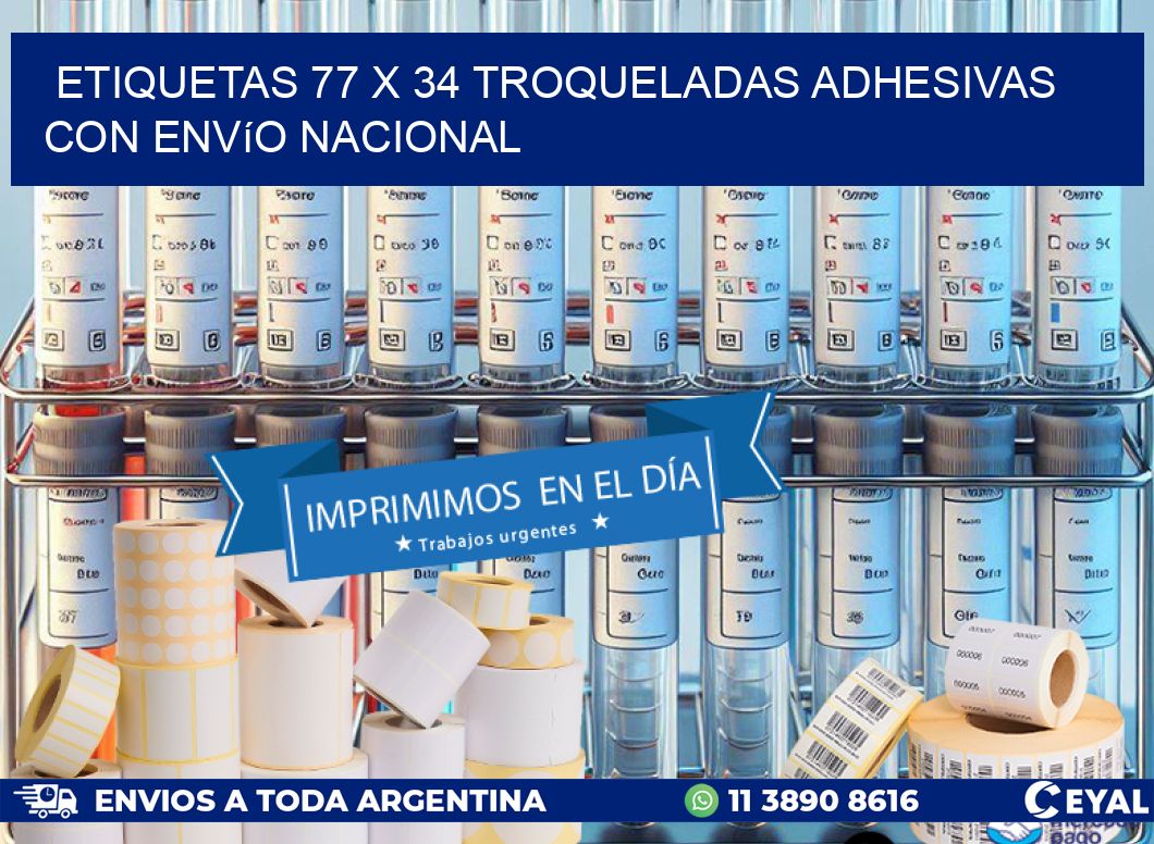 Etiquetas 77 x 34 troqueladas adhesivas con envío nacional