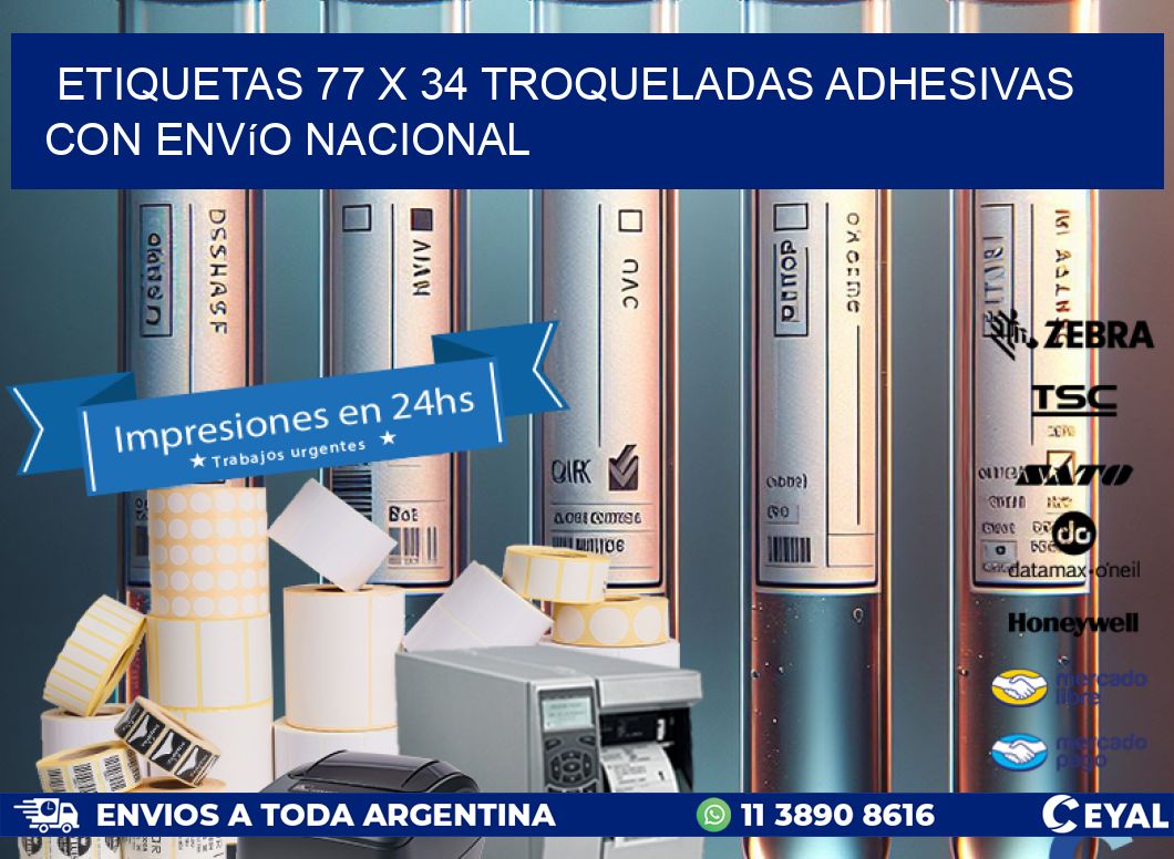 Etiquetas 77 x 34 troqueladas adhesivas con envío nacional