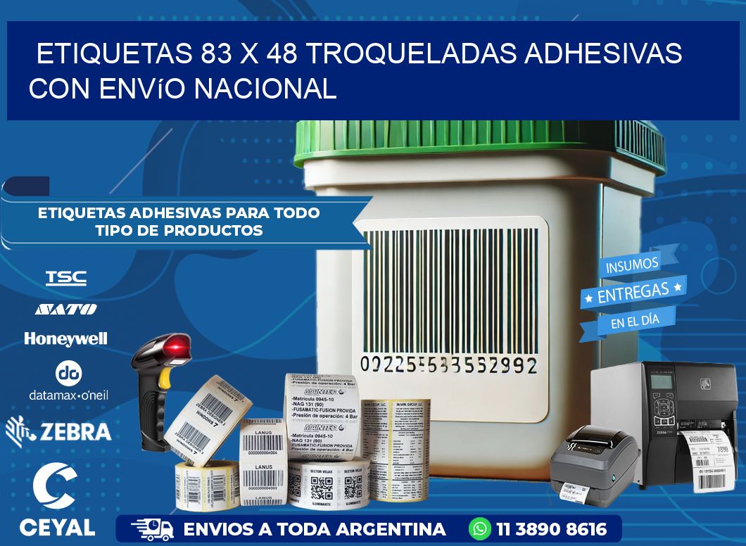 Etiquetas 83 x 48 troqueladas adhesivas con envío nacional