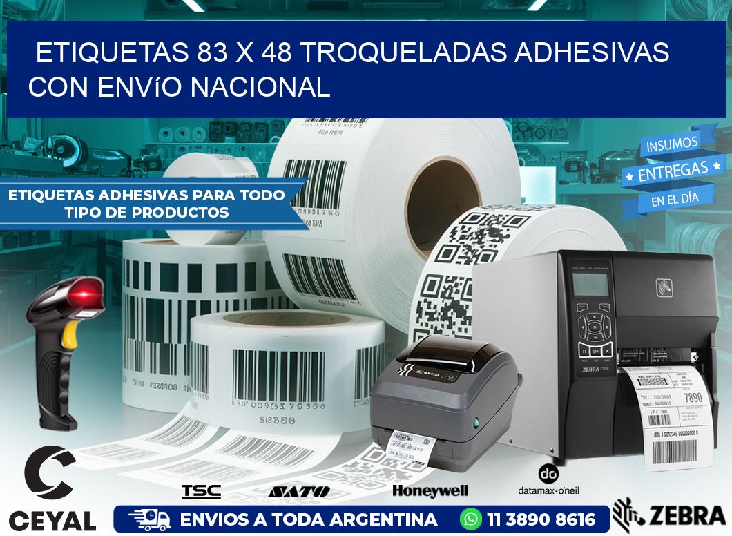Etiquetas 83 x 48 troqueladas adhesivas con envío nacional