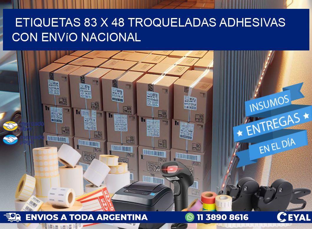 Etiquetas 83 x 48 troqueladas adhesivas con envío nacional