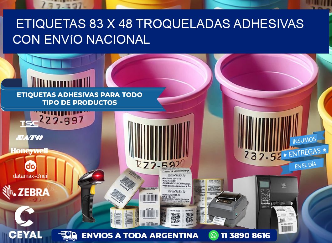 Etiquetas 83 x 48 troqueladas adhesivas con envío nacional