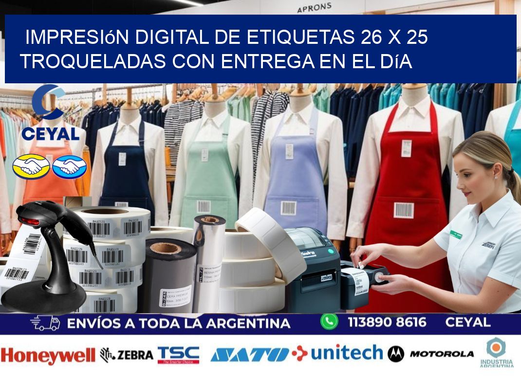 Impresión digital de etiquetas 26 x 25 troqueladas con entrega en el día